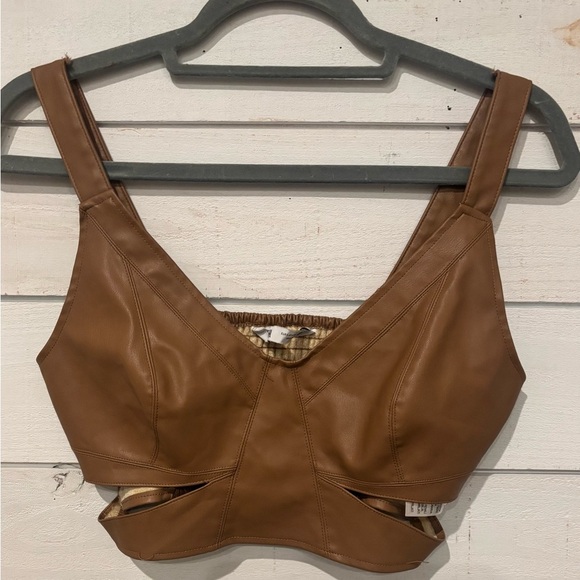 Zara Brown Faux Leather Crop Top in size small - Picture 1 of 6